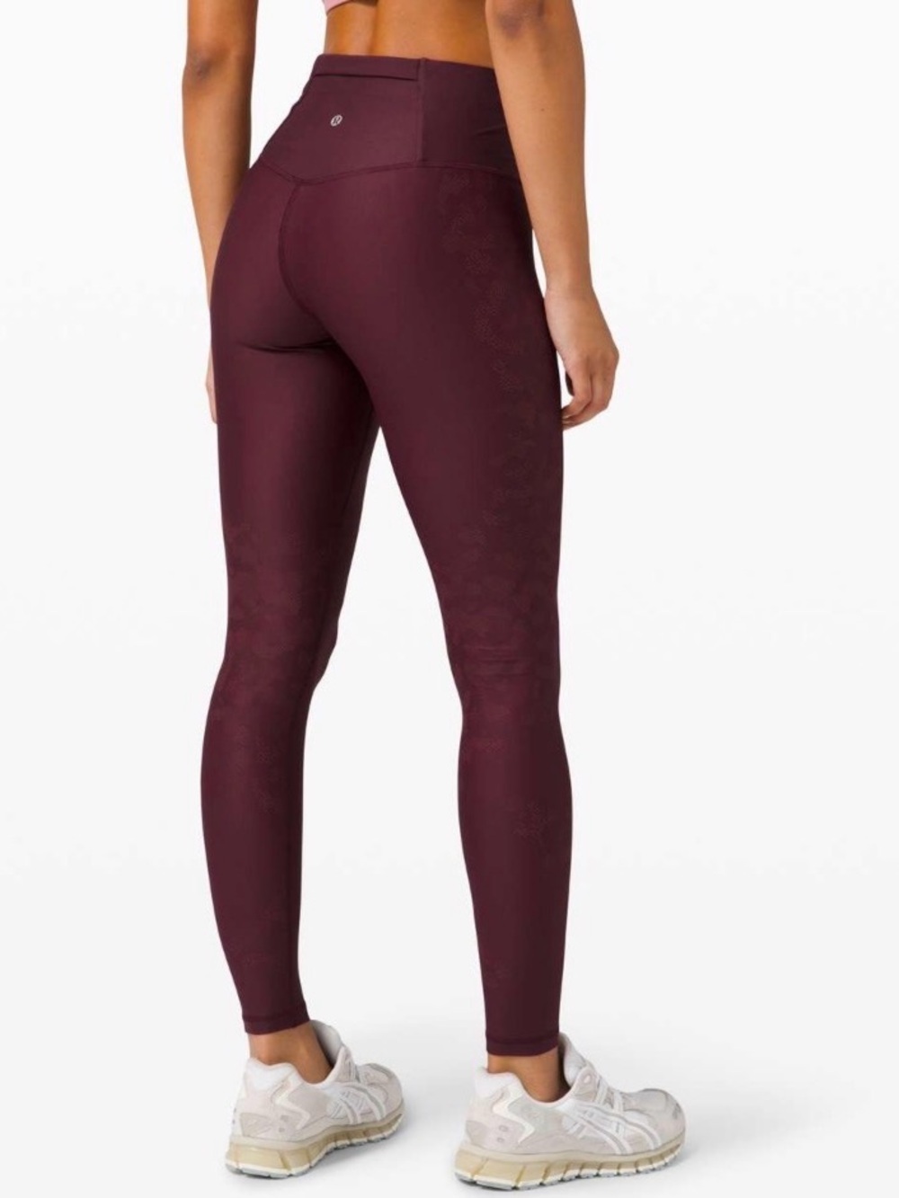 Lululemon High-Rise Leggings in Deep Plum/Burgundy - Subtle Animal/Geo Print